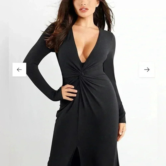 POPILUSH Shapewear Dress Deep V-Neck Twist Split Maxi - Picture 4 of 7